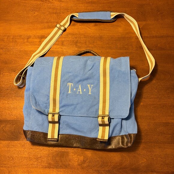 Pottery Barn Teen messenger bag canvas intials monogram TAY - Picture 1 of 14